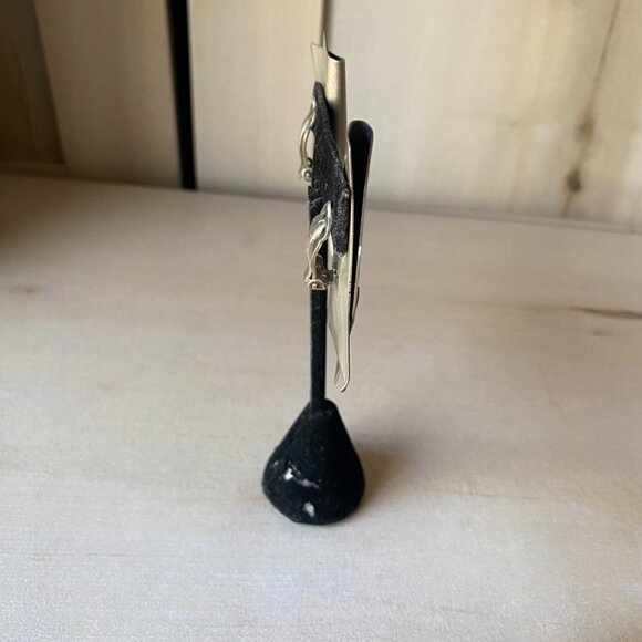 Vintage Sterling Silver Brutalist Modernist Chunky Brass Clip on Earrings - Picture 11 of 11